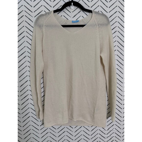 J.Mcglaughlin Women's Ivory 100% Cashmere V-Neck Sweater Size Medium Luxury - Picture 1 of 6